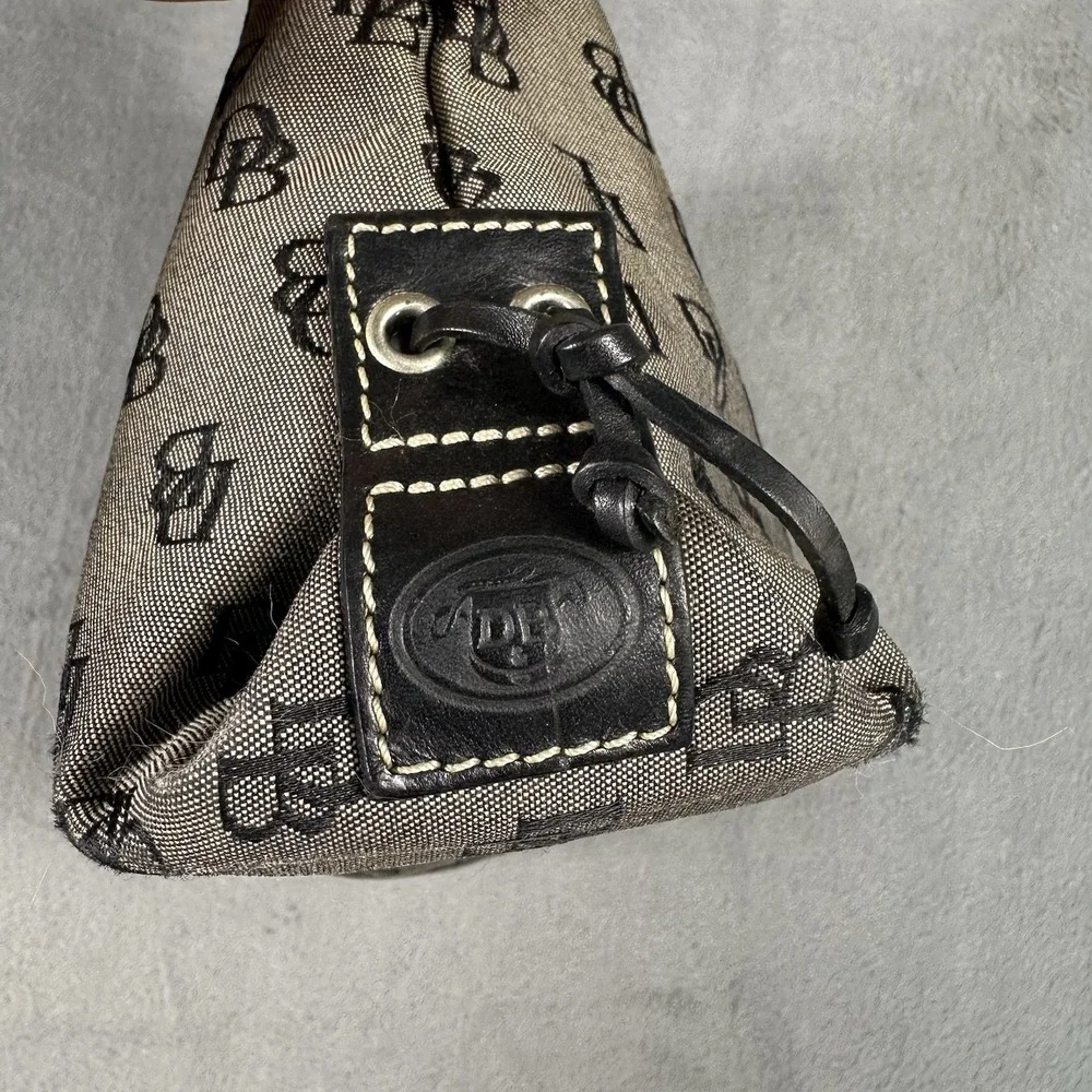 Dooney & Bourke Monogram Canvas Tassel Tote Bag Y2K Brown Black Shoulder Purse